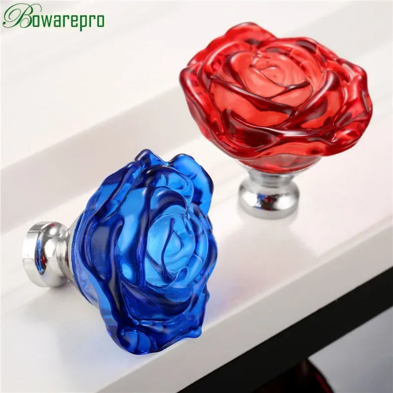 Cabinet Knob Round - bowarepro 50 mm Kristall-Ros-Glasgriff, Schrankknopf, Schubladengriff,