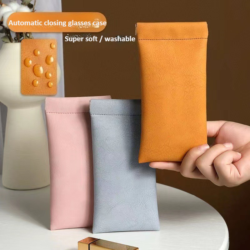 Soft Close Hinge - Unisex-Brillenetui aus Leder, tragbar, mit automatischer